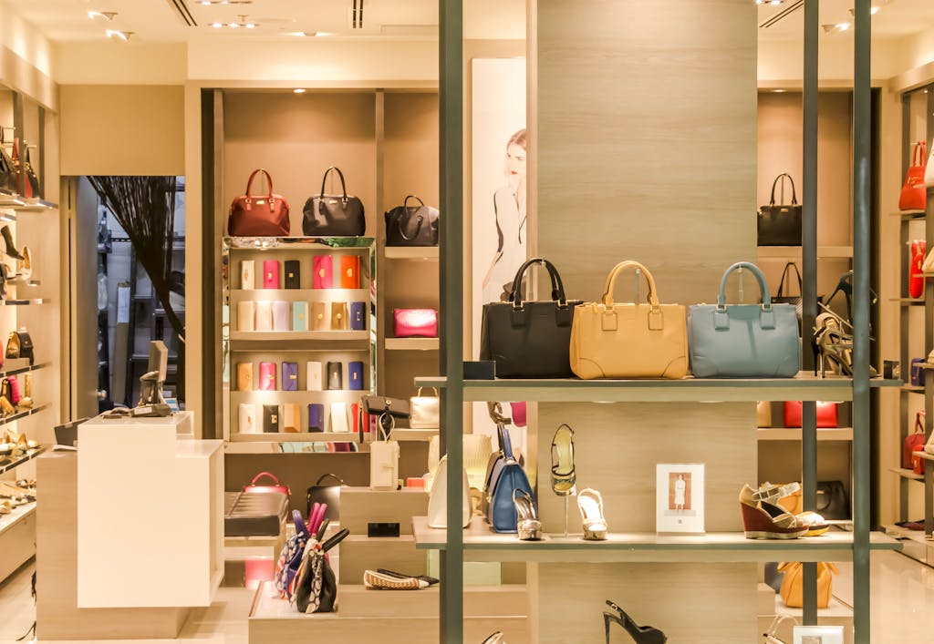 Assorted-color Leather Bag Display Inside Room