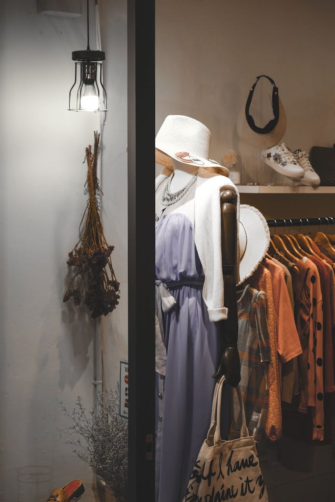 Assorted Hanged Clothes Near White Light Bulb